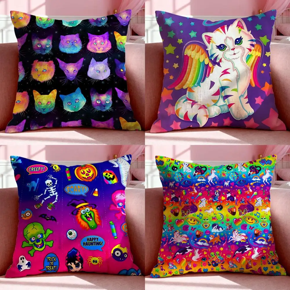 Famous Artist L-Lisa FrankS Cushion Cover Short Plush Breathable Pillowcase Odorless Invisible Zipper Washable Removable