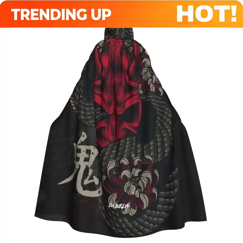 Customization Japanese Art Oni Mask Snake Hooded Cloak Unisex Polyester Hood Cloak Witch Costume Cosplay Cape
