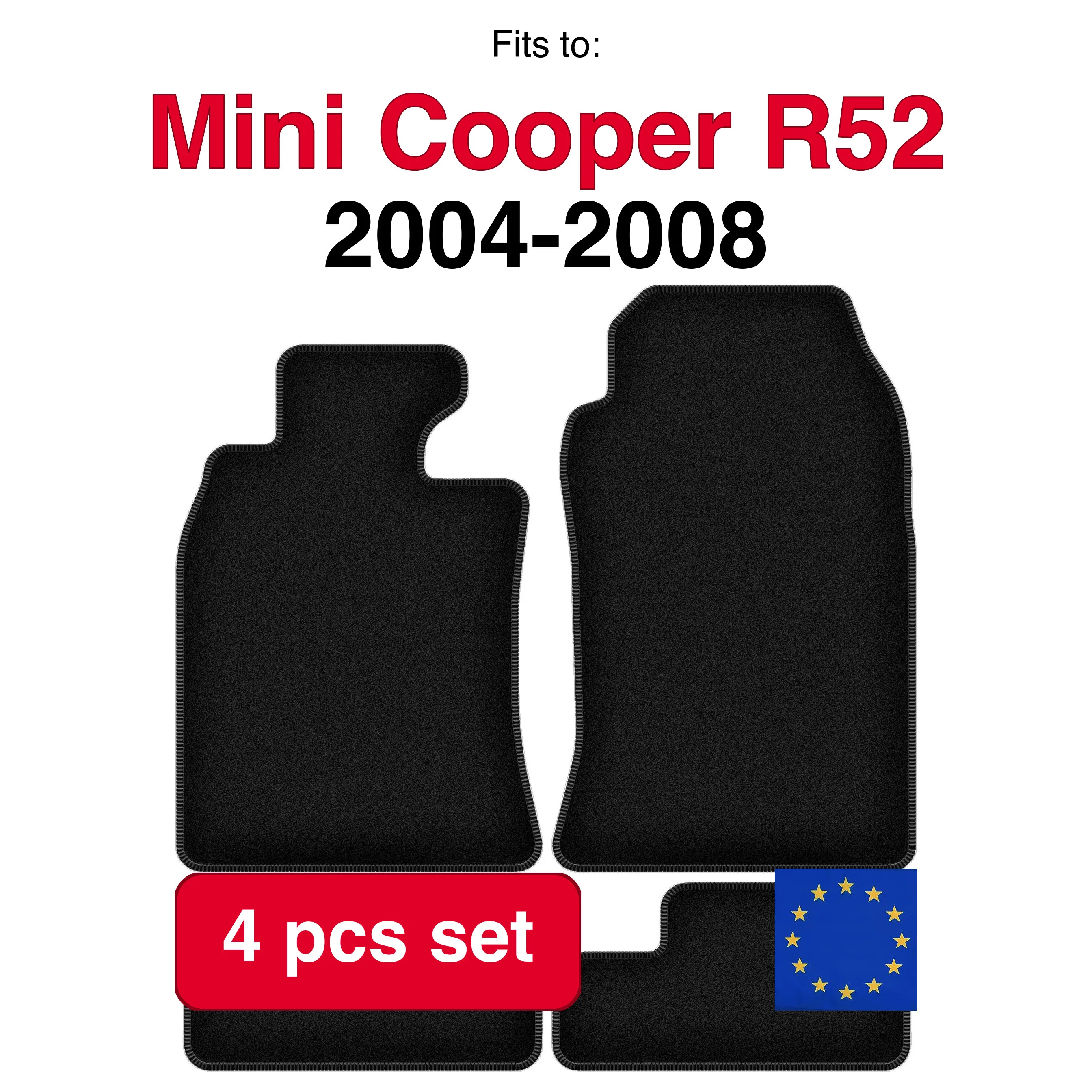 Image of Veloursteppich-Set für Mini Cooper R52 Cabrio (2004-2008) – Schwarz (4-teilig), passgenaues Auto-Fußmatten-Set