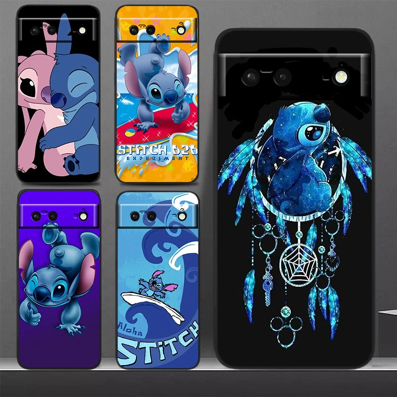 Disney Stitch Cute Phone Case For Google Pixel 8 7 Pro 6 Pro 6A 5A 5 4 4A XL 5G Black Soft Fundas Cover