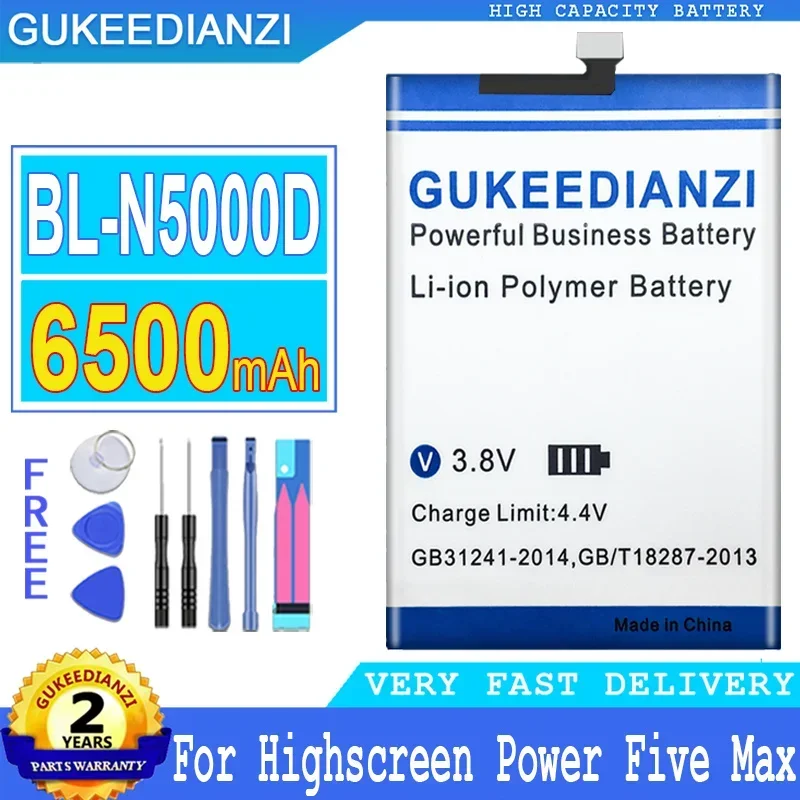 

Запасная батарея GUKEEDIANZI, 6500 мАч для Highscreen Power, Five Max FiveMax BL-N5000D Bateria