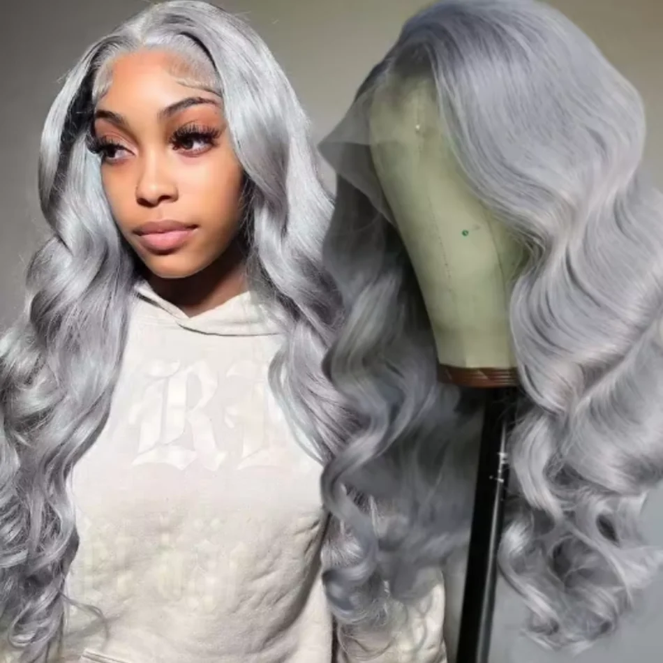 13x6 HD الجسم موجة فضي رمادي الدانتيل الجبهة الباروكات 13X4 100% شعر الإنسان الدانتيل الجبهة الباروكات عذراء البرازيلي 613 خصلات الشعر المستعار الإنسان الملون