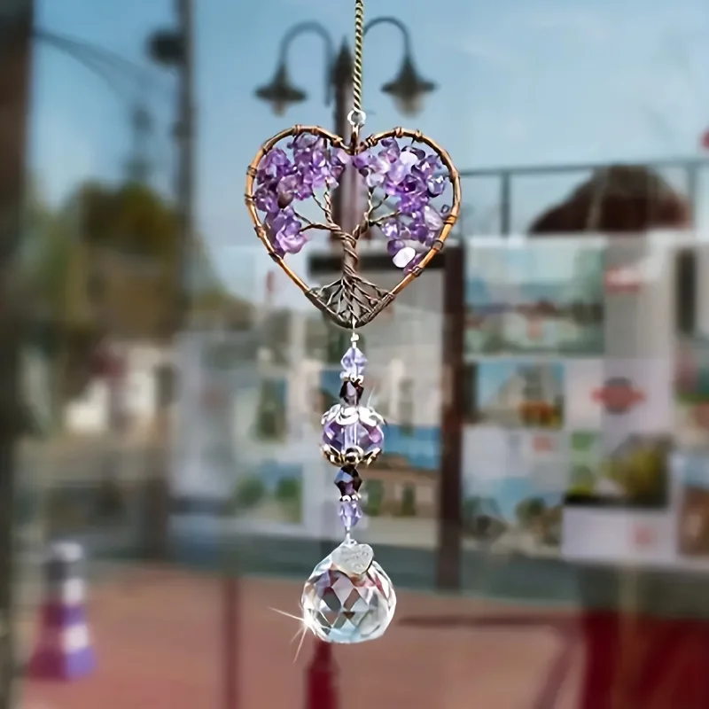 1pc Amethyst Garden Suncatcher Crystal Rainbow Maker Drops Hang for Window, Home Decor, Car Accessories for Women
