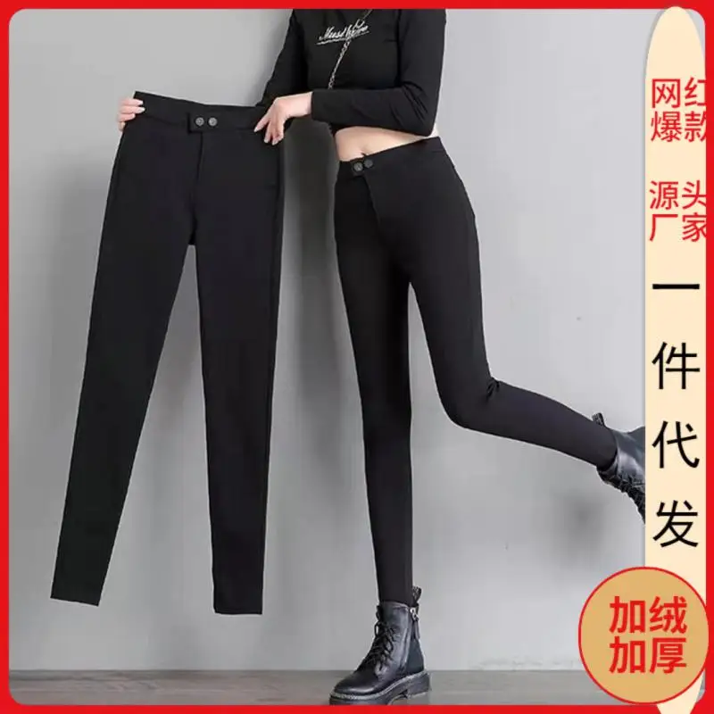 45-70kg Women Leggings Pants High Waist Slim fit Skinny Black Thin breasted Spring And Autumn Tight Legs Buttons  Popular 2025
