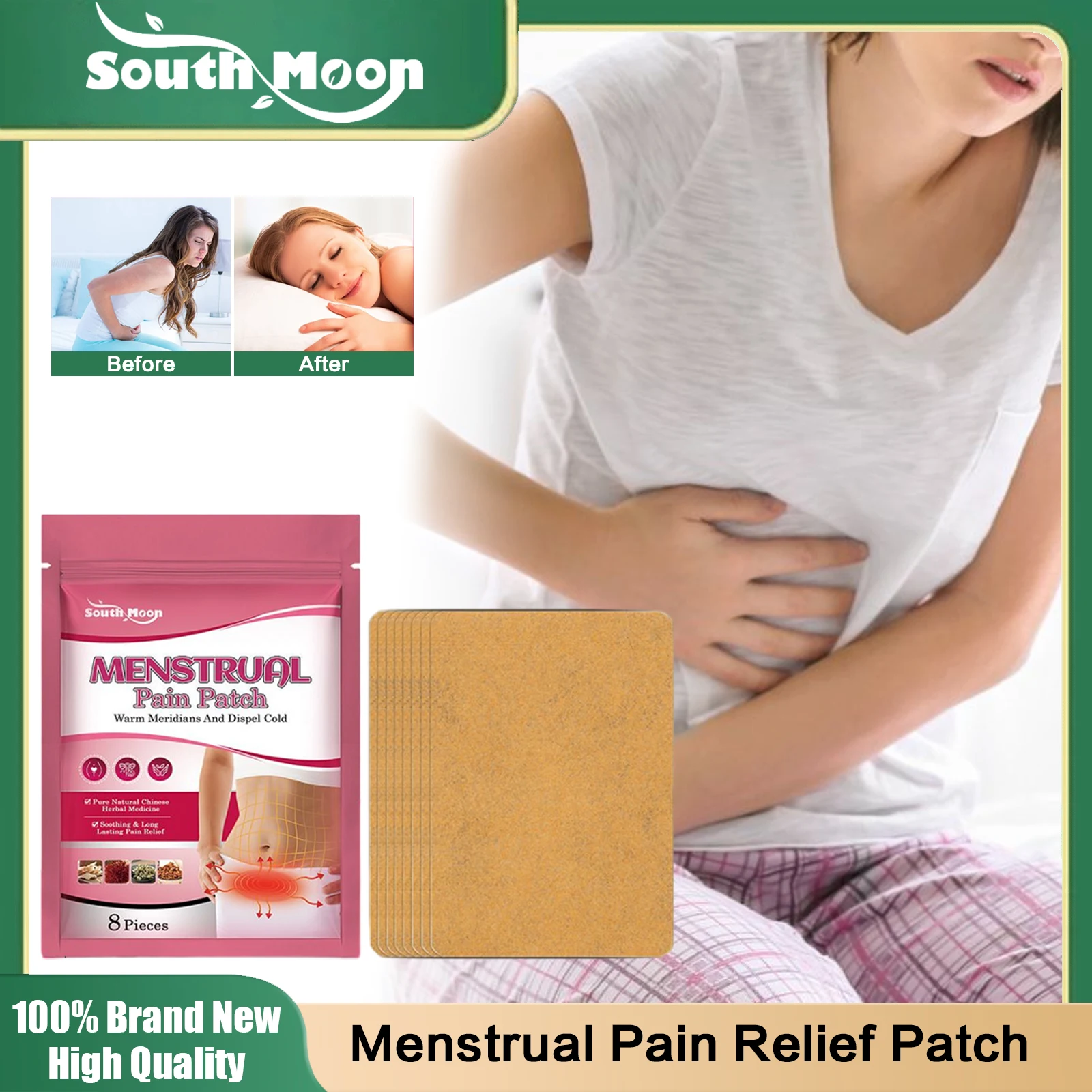 

Menstrual Pain Relief Patch for Women Backache Abdomen Muscle Ache Soothing Warm Uterus Herbal Period Pain Relief Sticker 8pcs