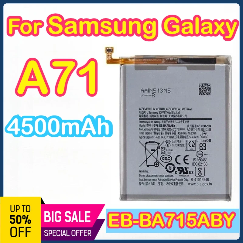 

Оригинальный сменный аккумулятор EB-BA715ABY 4500 мАч для Samsung Galaxy A71 4G версия SM-A7160 A7160 SM-A715 A715F Batteria