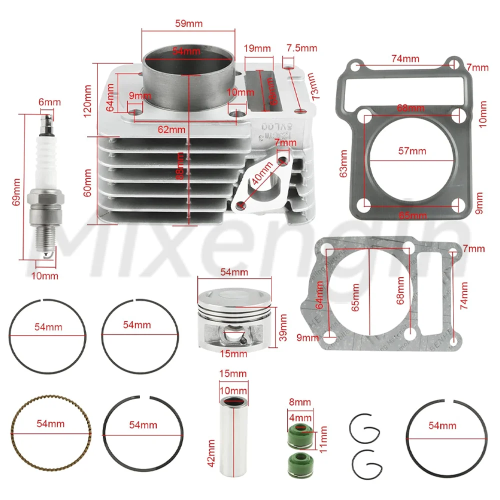 STD 54mm 125cc Motor Cylinder Piston Gasket Rebuild Overhaul Kit for Yamaha TTR125 TTR125LE TTR125E 5HP-11310-00-00 2000-2024