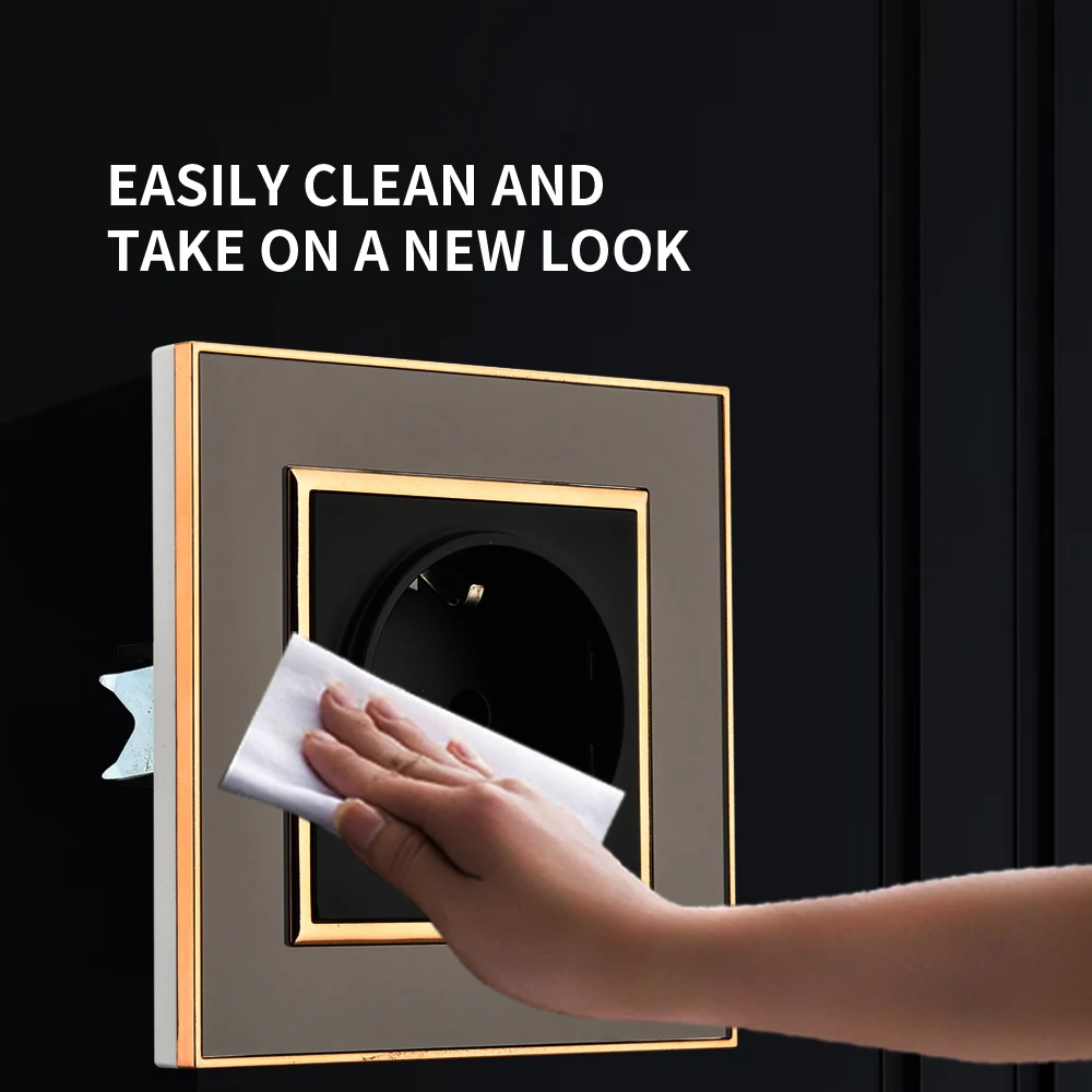 WESA الاتحاد الأوروبي القياسية مقبس الحائط مرآة سوداء الاكريليك لهب لوحة مقبس الطاقة 16A مخرج كهربائي أخبار الأرض القياسية #4