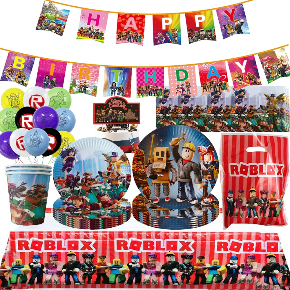 89PCS Roblox Birthday Party Decorations Set Favors Roblox Game Balloons Disposable Paper Plate Cup Children's Baby Shower Toys