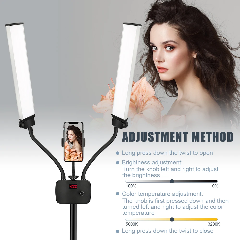 Imagem -02 - Dualarm-led Beauty Light com Faixa de Luz Complementar Tripé Circular Tela Lcd 32005600k Fotografia Selfie