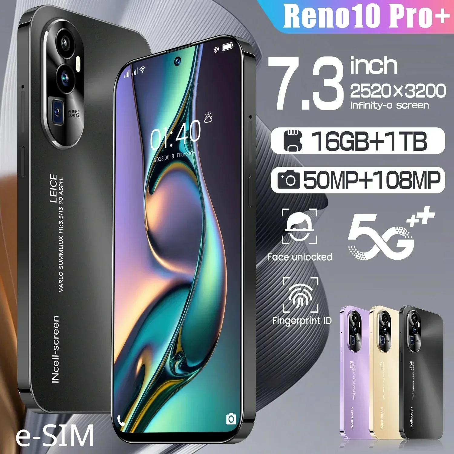 

Global Reno 10 Pro+ 7.3HD 50MP+108MP Screen 16G+1TB Smart Phone 7800Mah Android13 Celulare Dual Sim Face Unlocked NFC 5G Phone