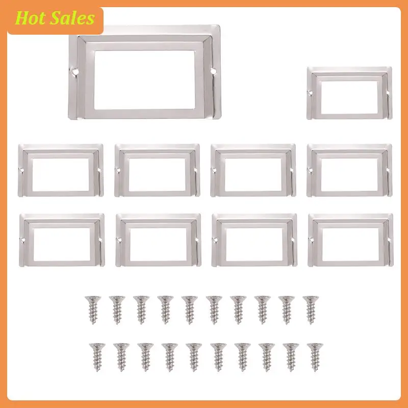 

AA05 Post Office Library File Drawer Metal Tag Label Holder, Silver Tone, 10 Pieces