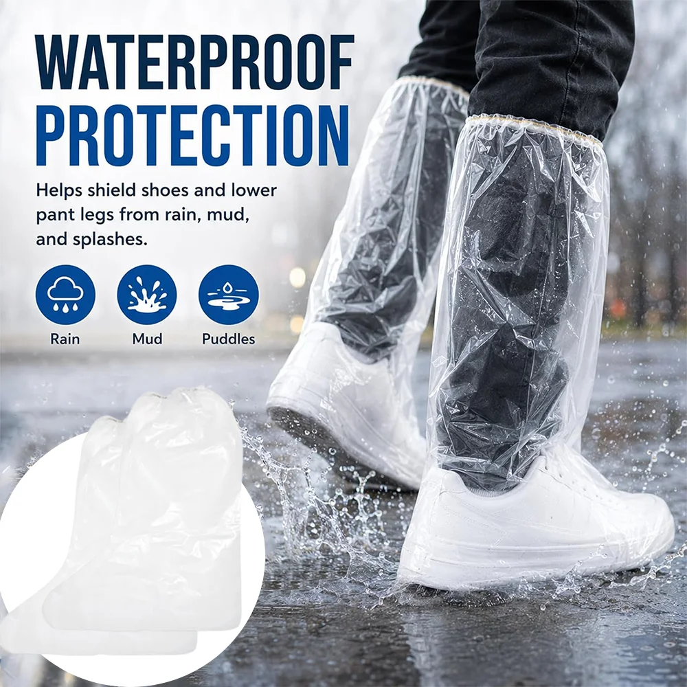 Rainproof and waterproof shoe covers, unisex, made of thickened PE material, non-slip, disposable, slip-on style, suitable for outdoor rainy days, ideal for commuting and walking the dog (transparent version)