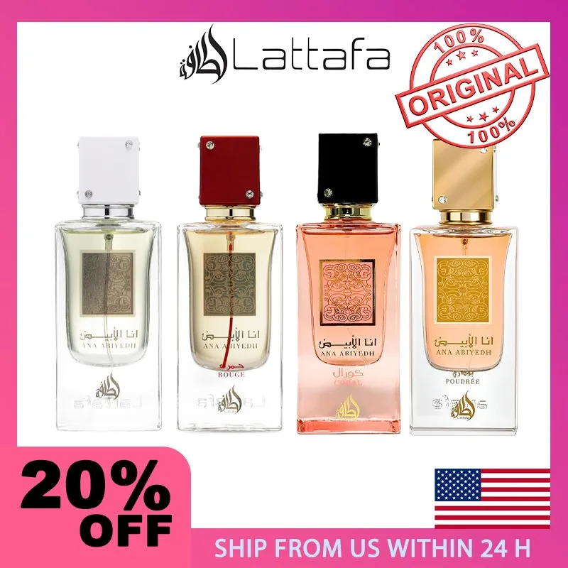

Lattafa Arabic Original Perfumes Ana Abiyedh Poudree Abiyedh Coral Abiyedh Rouge for Unisex Eau De Parfum Spray 2.0 Ounce
