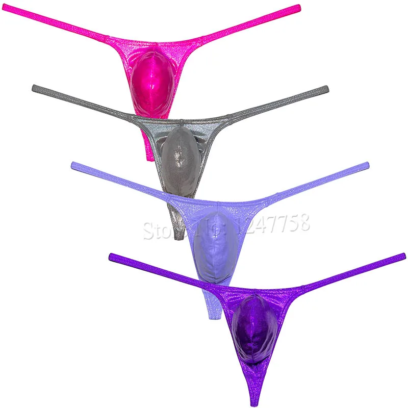 Men\'s Enhancing Pouch Beachwear T-back G-Strings Glossy Thongs Shiny Bulge Beach Underwear Elastic Swimwear