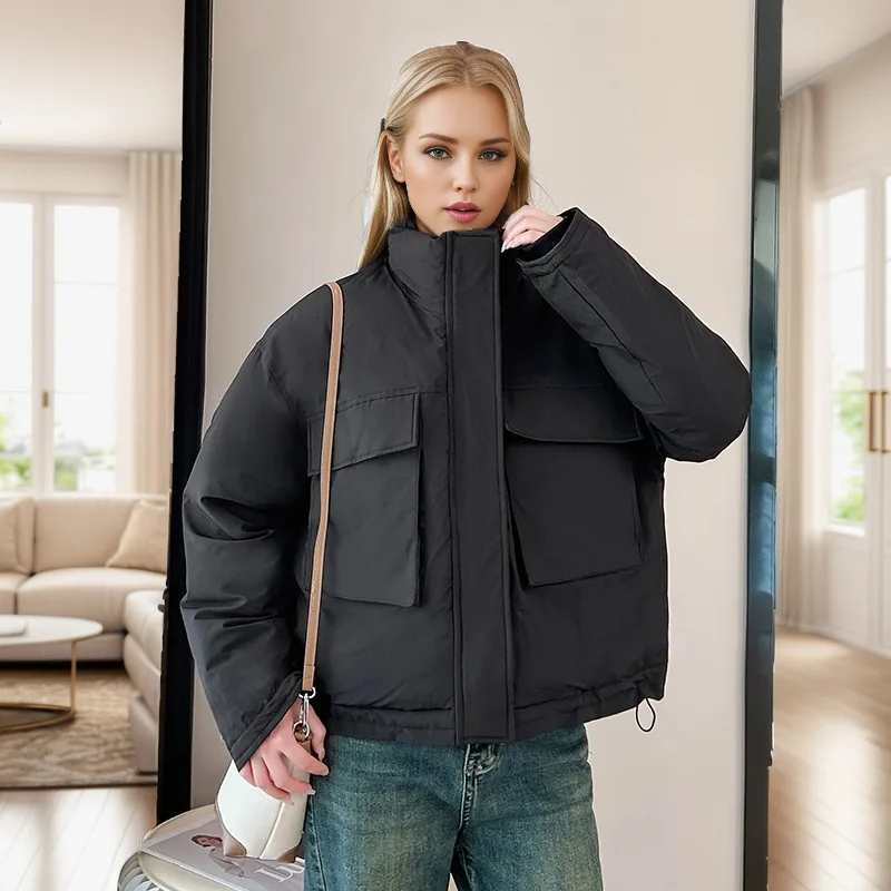 Damen jacke Winter Daunen Baumwoll jacke 2024 neue modische gepolsterte Kleidung verdickt lose große Taschen warm gepolsterte Mäntel