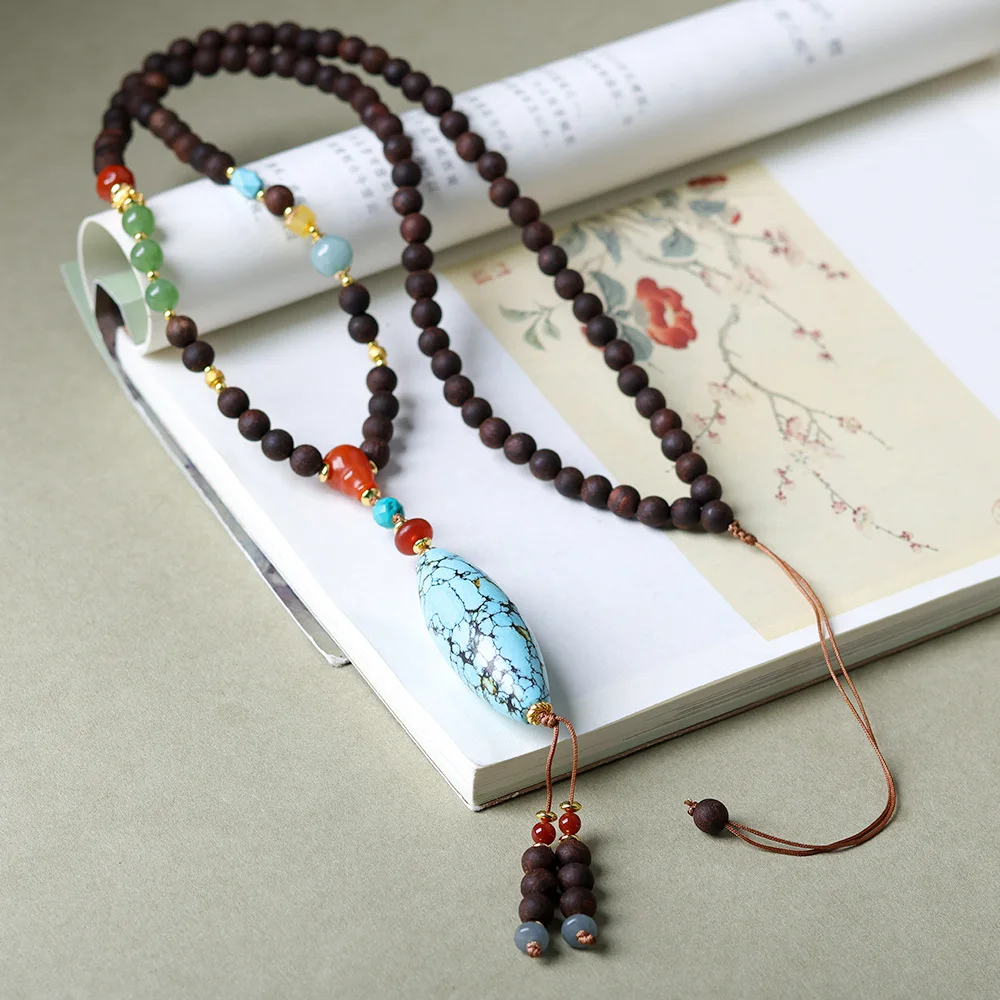 

Original design descending true incense hand-woven necklace play magnesite turquoise dzi new Chinese jumper chain