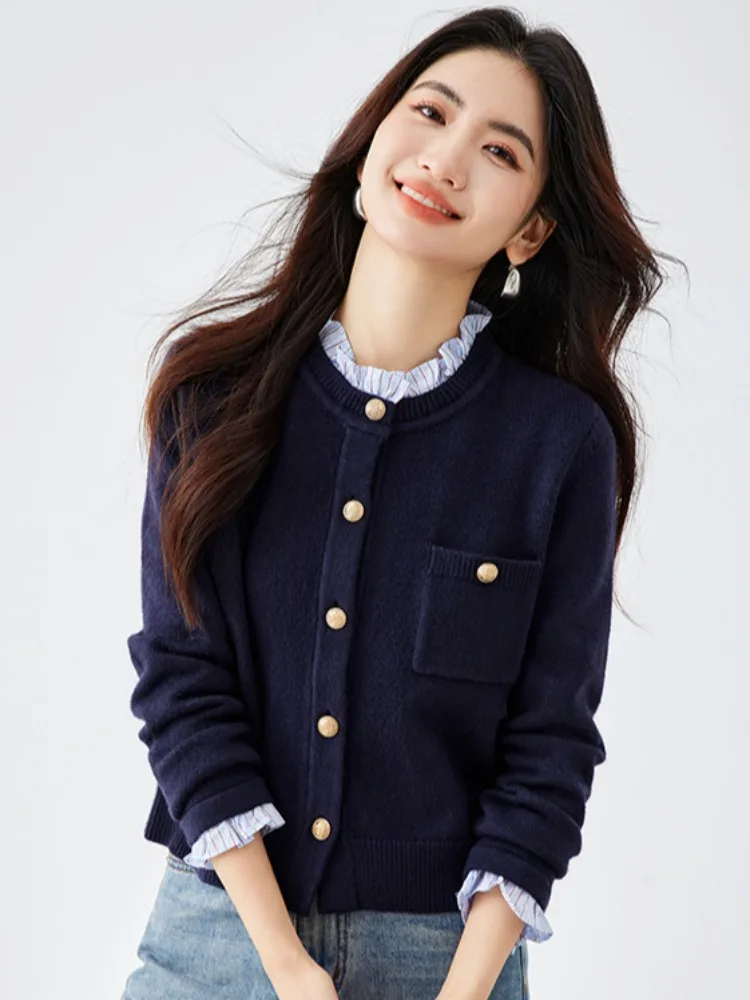 

Premium Thiened Knitted Cardigan Women's Faion Fake Two-Piece Sle Long Sve round Ne Daily Wear Autumn Winter Coat