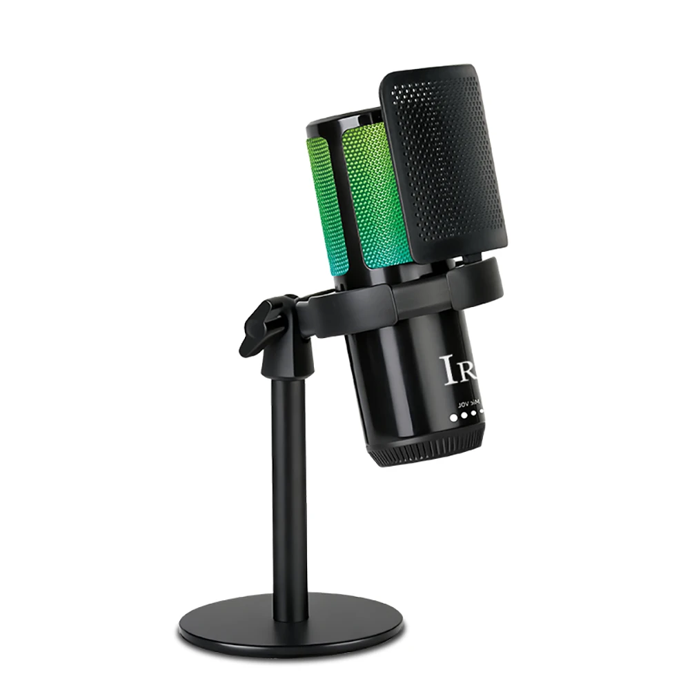 IRIN ZX-797 Condenser Microphone with Stand RGB Light Touch Mute Noise Reduction Monitoring USB Mic for Streaming Recording