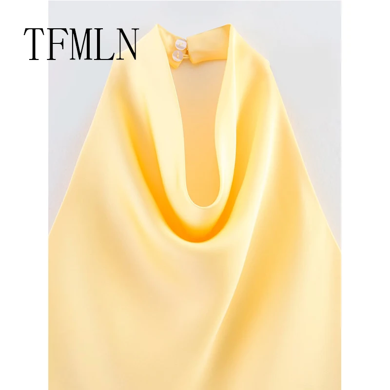 TFMLN 2025 المرأة مثير الرسن الأعلى الربيع الصيف مثير عارية الذراعين عالية الشارع صدرية الإناث موضة الصلبة أنيقة الرسن الرقبة القمم #4