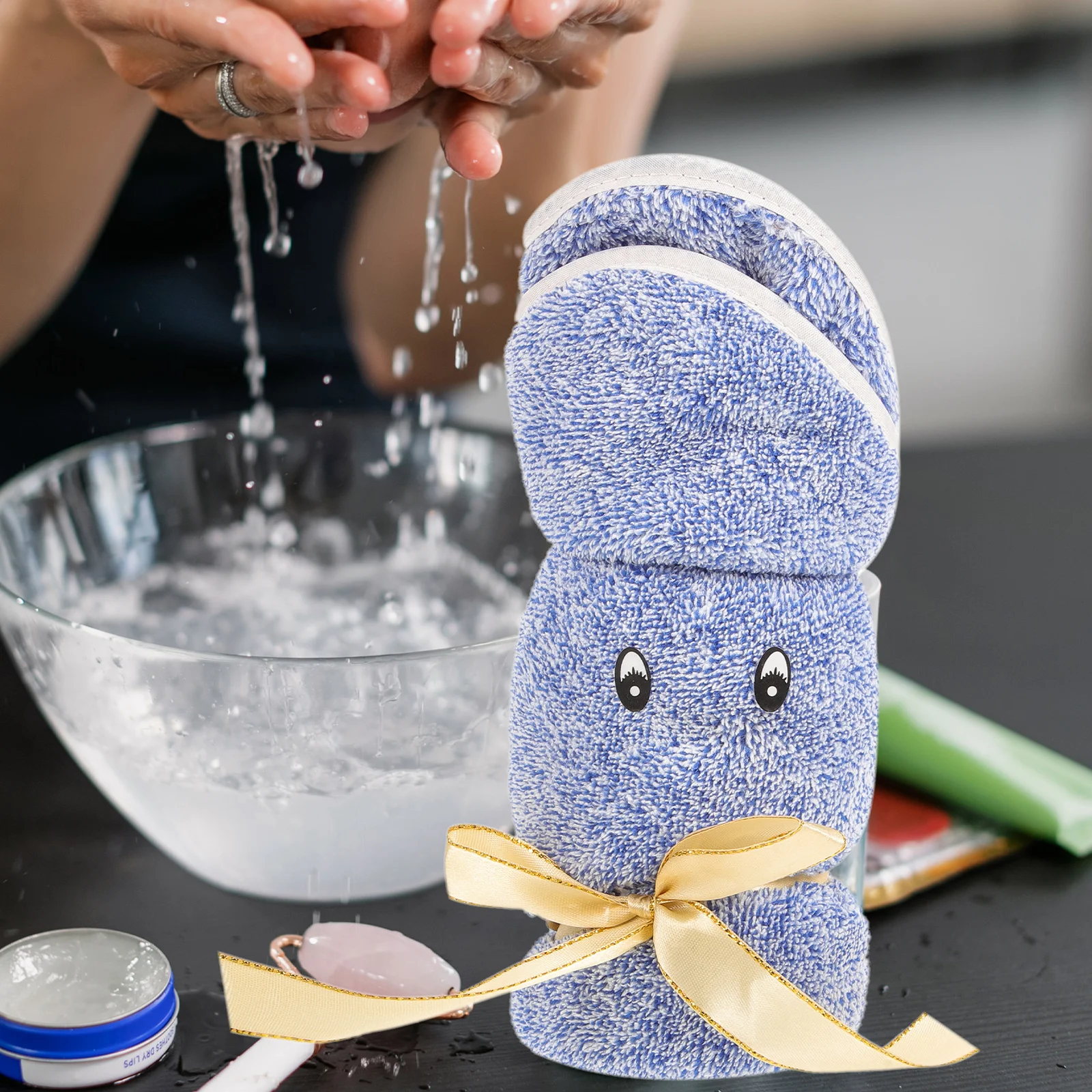 

4pcs Bunny Towel Coral Fleece Soft Absorbent Face Wash Reusable Makeup Remover Hand Drying Blue Gray Green Lake Blue