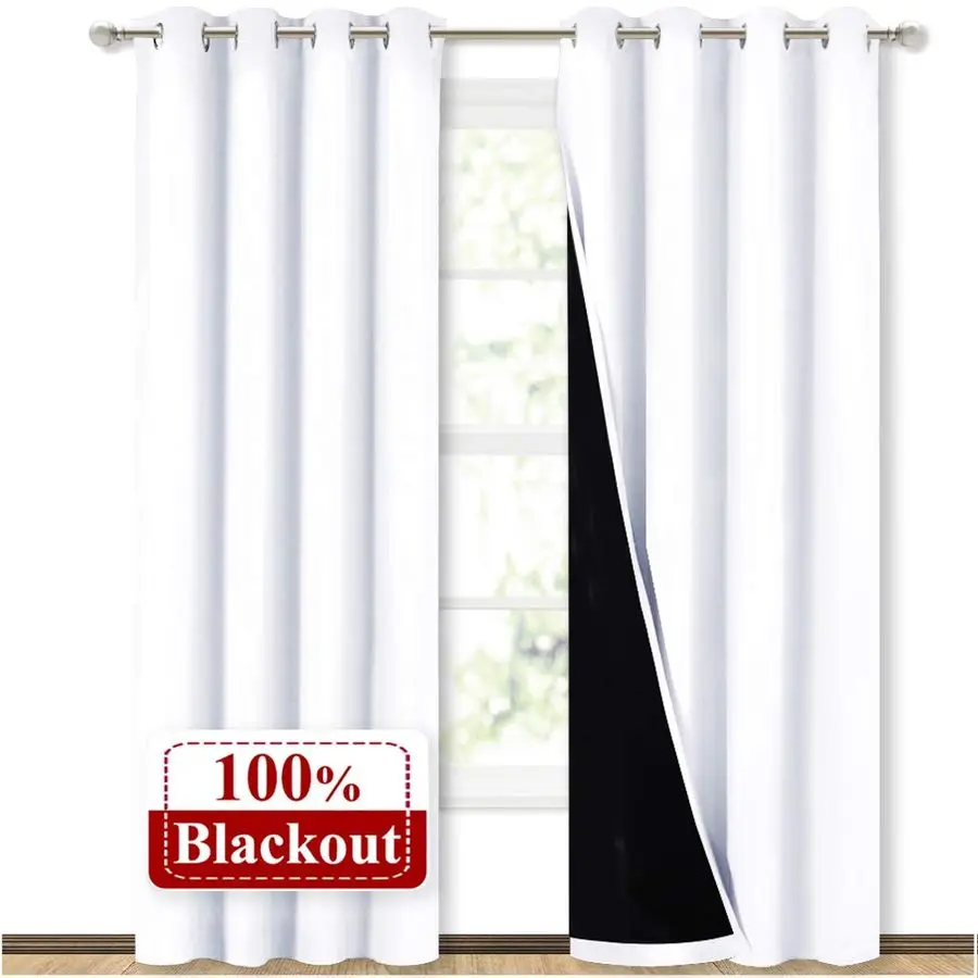 

100 Blackout Window Curtain Panels, Cold and Full Light Blocking Drapes with Black Liner for Nursery, 84 inches Drop Thermal Ins