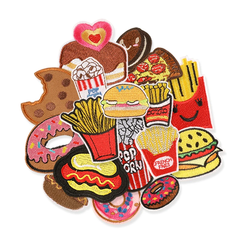 17-teiliges Lot von Lebensmitteln, Donut, Hamburger, Pommes Frites, Stickerei-Applikation, zum Aufbügeln, Großhandel für Kleidung, Kinder, schmelzbar, niedlich – Detail 8