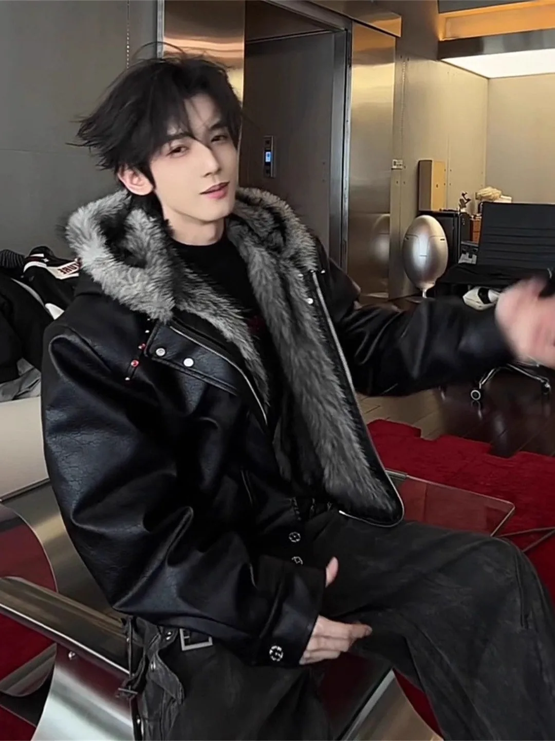 

Thiened Double-Sided Wear Design Sense Winter Coat Hooded Fce-Lined Jaet Wide ort Men's Cotton Clothes Fur Collar