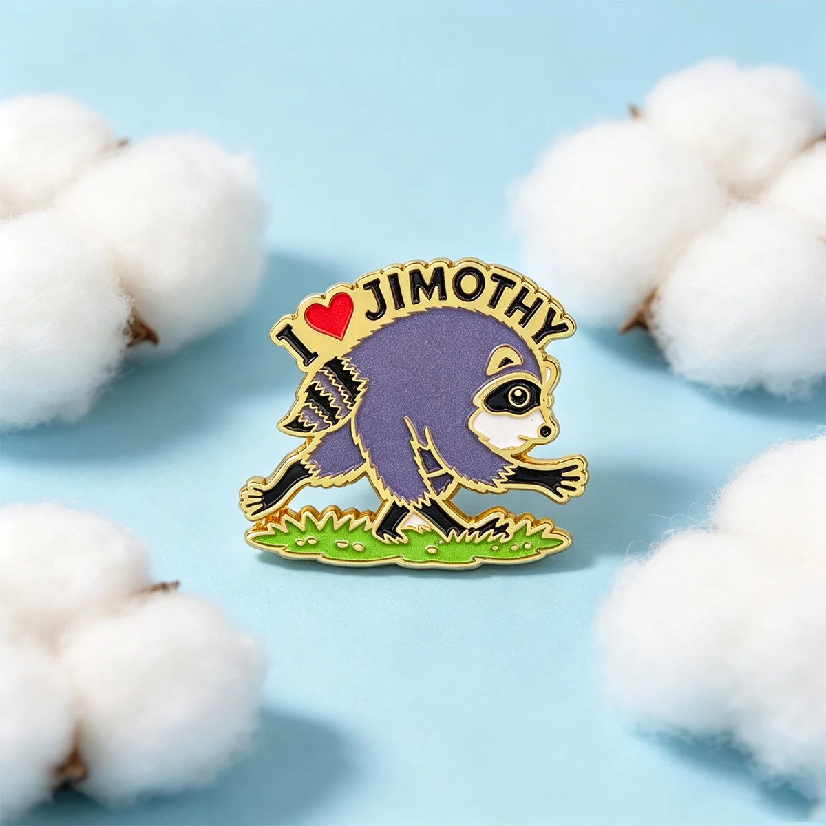 9 Stück Cartoon-Waschbär Emaille-Pin „I Love Jimothy“ – Laufender Waschbär Anstecknadel für Taschen und Jeans – Einzigartiges, lustiges Statement-Accessoire – Detail 4