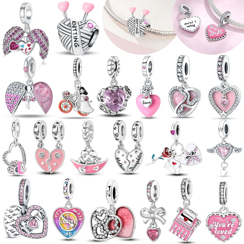 

Розовый циркон с открытой передней частью, свитер для пары «Любовь», серебро 925, подвески, бусины, оригинальный браслет, женский деликатный подарок подруге своими руками