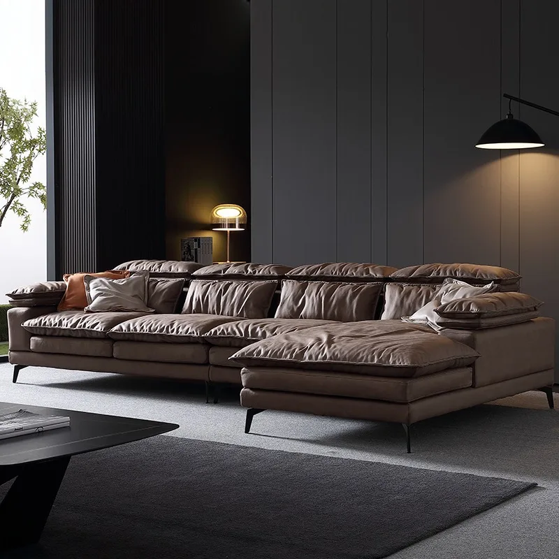 Italian minimalist fabric sofa, medieval style living room down leave-in technology cloth super soft sofa new furniture