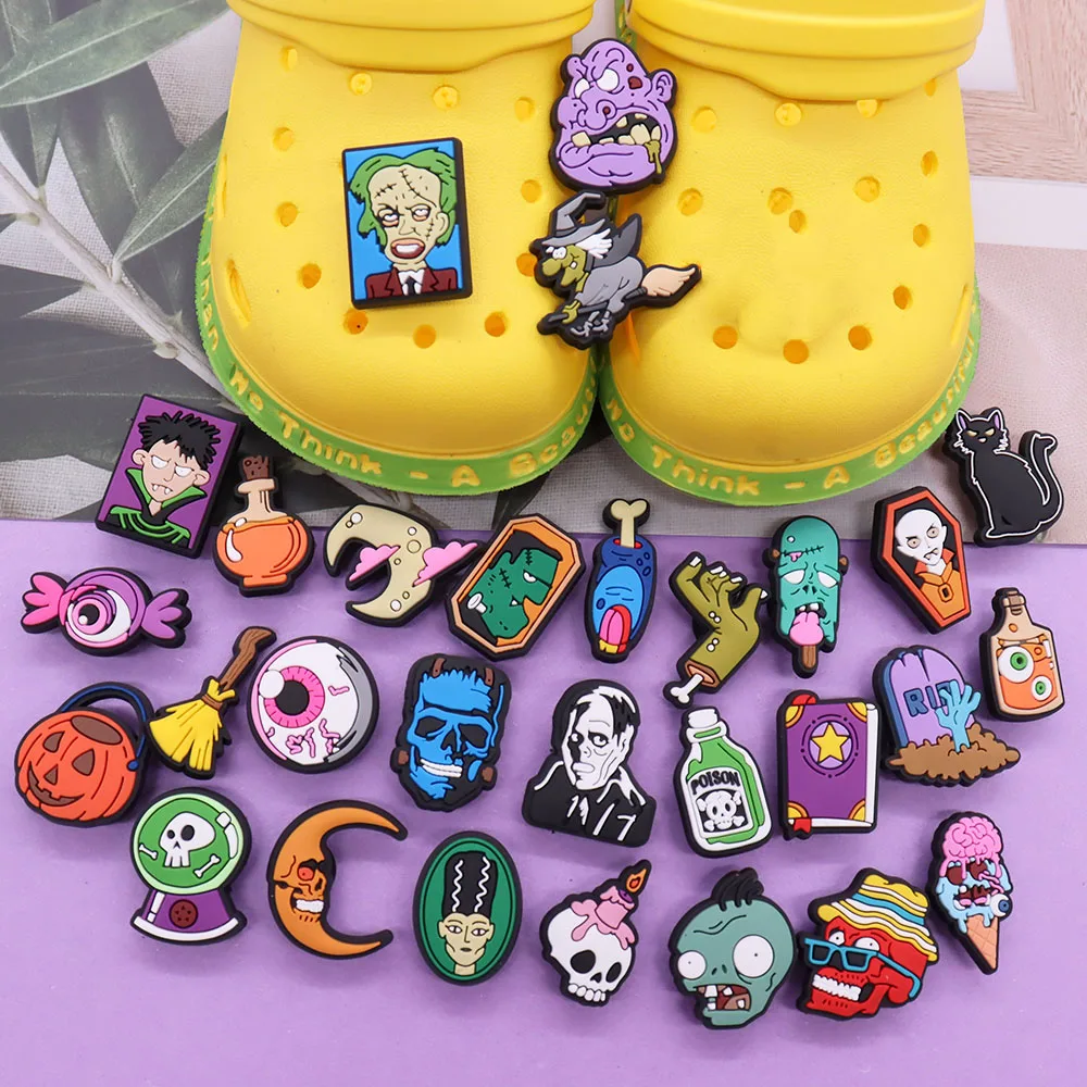 Hot Sale 1pcs PVC Shoe Charms Zombie Monster Witch Eyeball PVC Accessories Slippers Decorations For Kids Birthday Present