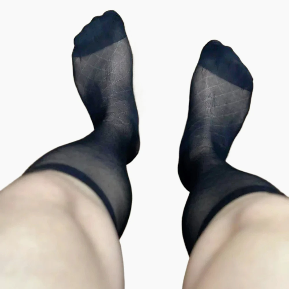 

Brand Men Sheer Long Socks for Men Sexy Thin Soft Breathable Transparent See Through Socks Man Rhombus Nylon Business Stockings