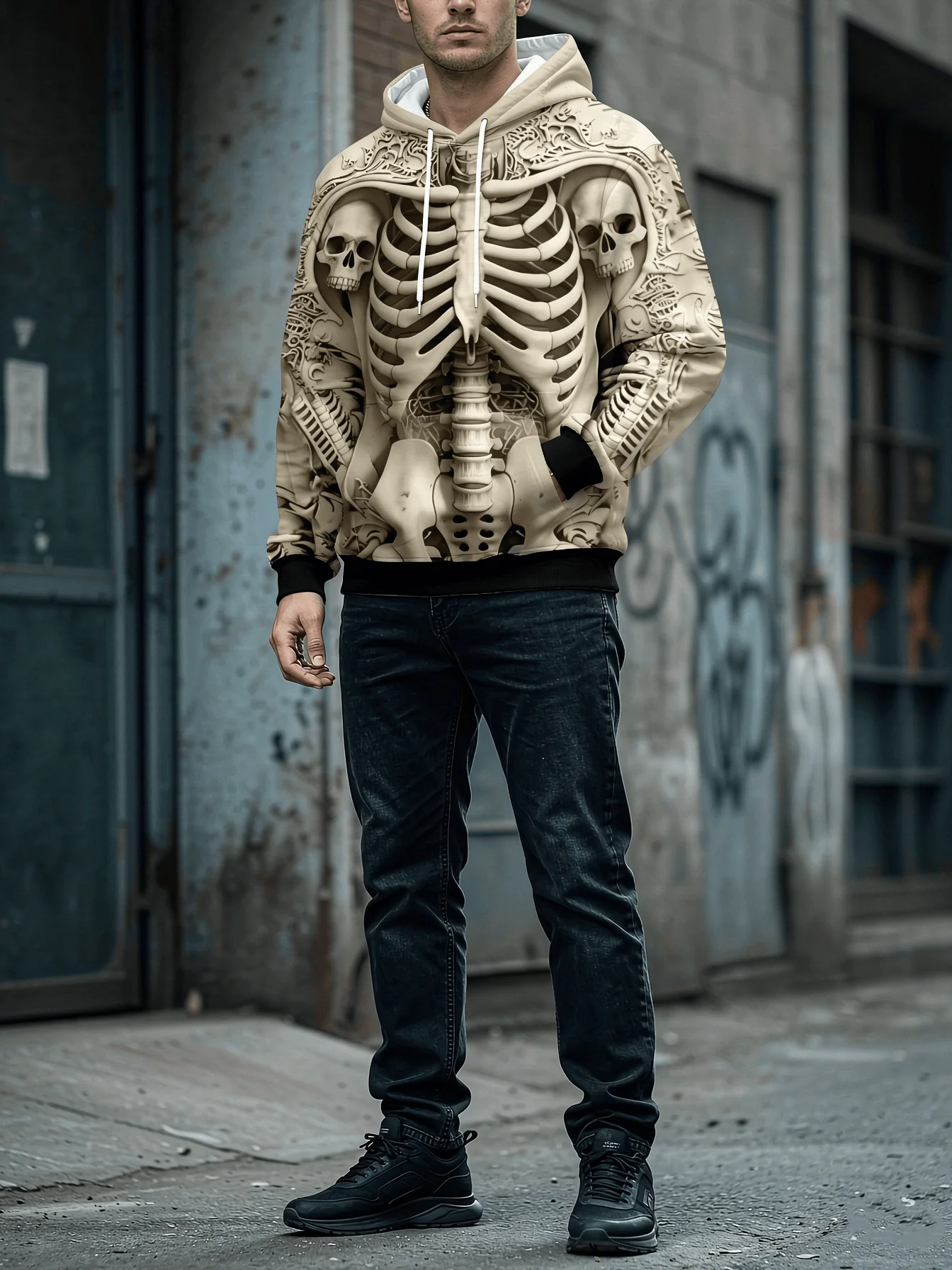 2026-27 Halloween Retro Skull 3D Printed Hooded Sweatshirt for Parent-child Casual Fashion, 2026 Pullover Oversized Unisex Style