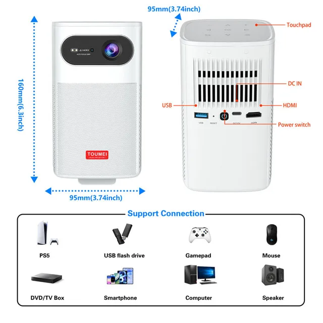Portable Android Projector 15000mAh Battery Auto Keystone WiFi Surround Sound 1080P  Living Room for Mini Projector Manufacturer