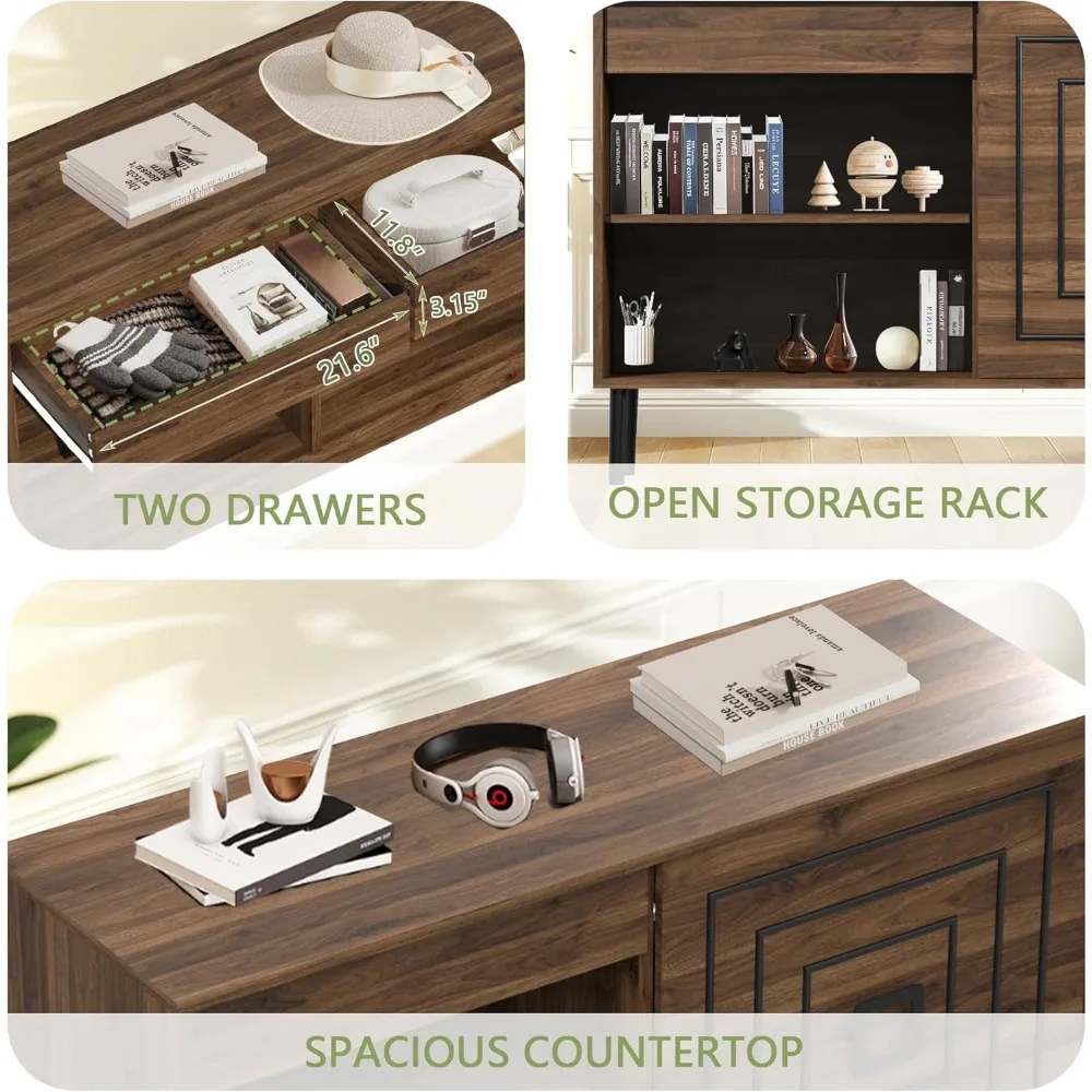 Exquisite Sideboard Buffet Cabinet with Storage, Accent Storage Entryway Table, Large Wood Accent Coffee Bar with Drawers and Sh