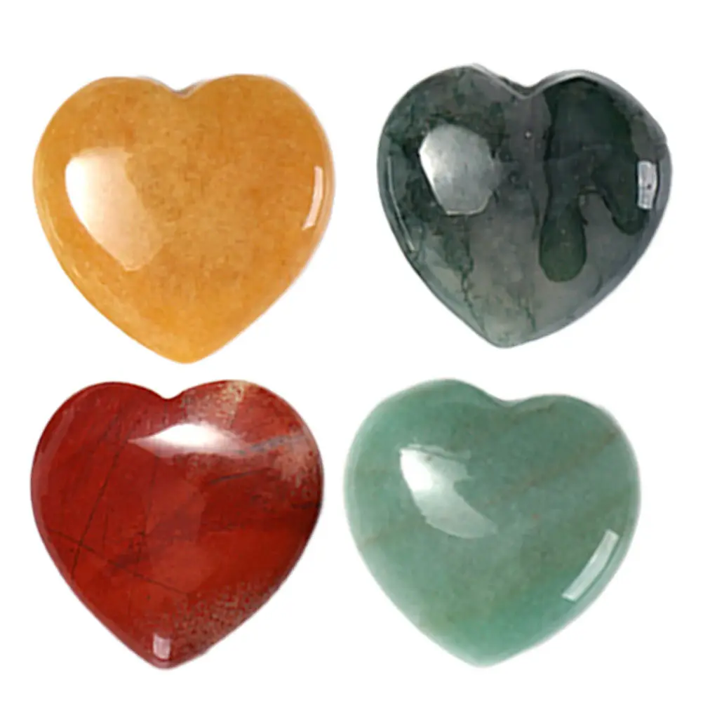 4Pcs Polished Crystal Heart Stones Natural Gemstones Decorative Stone Set Home Office Table Decoration Stone Hearts