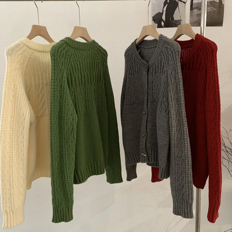 سترة صوفية محبوكة من Thiened سترة دائرية Ne ort كاجوال Sle للسيدات للخريف والشتاء كاجوال مطبوعة بالرياح طويلة...