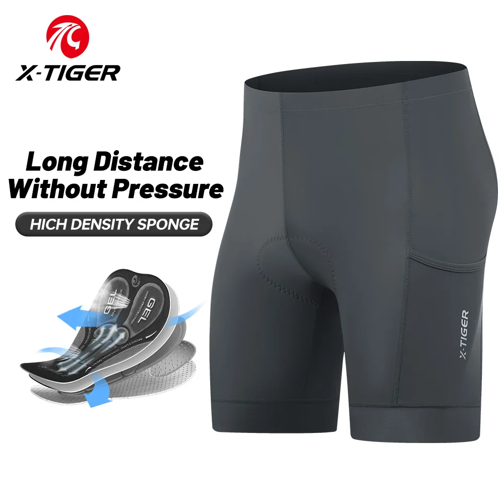 

X-TIGER Men's Cycling Shorts 3 Pockets 5D Gel Thickened Shockproof Bicycle Shorts Summer Breathable MTB Road Bike Cycling Tights