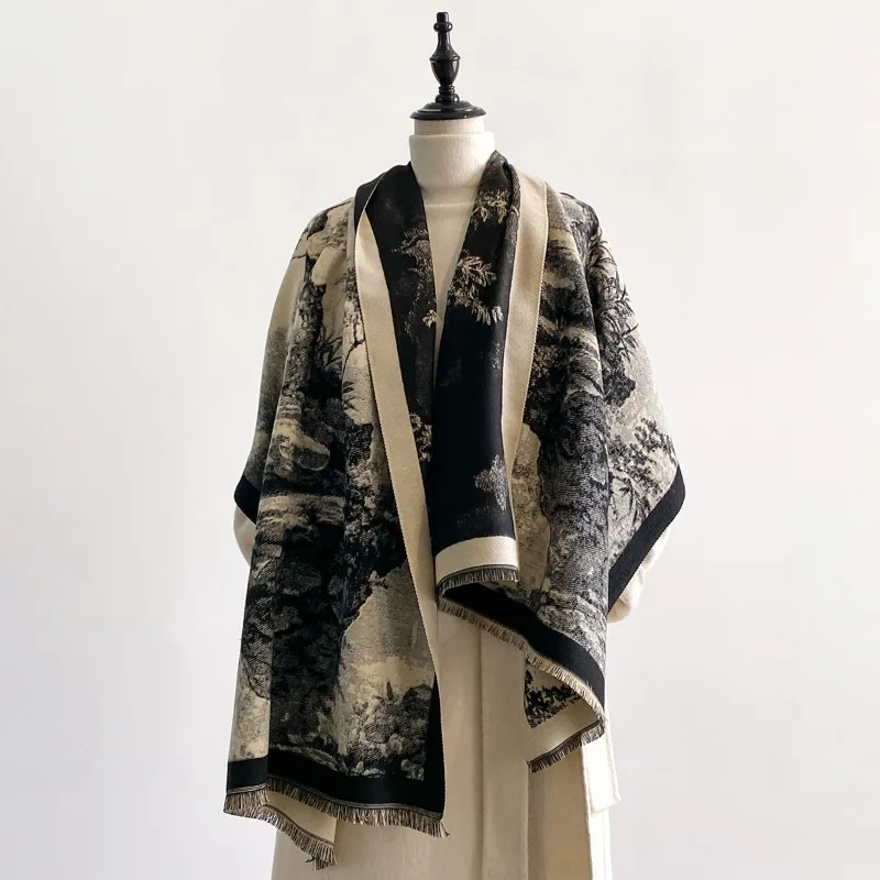 

2026 New Export Wholesale Ink Painting Style Cashmere-Like Scarf, Air-Conditioning Warm Shawl, High-End Versatile Women's Wrap