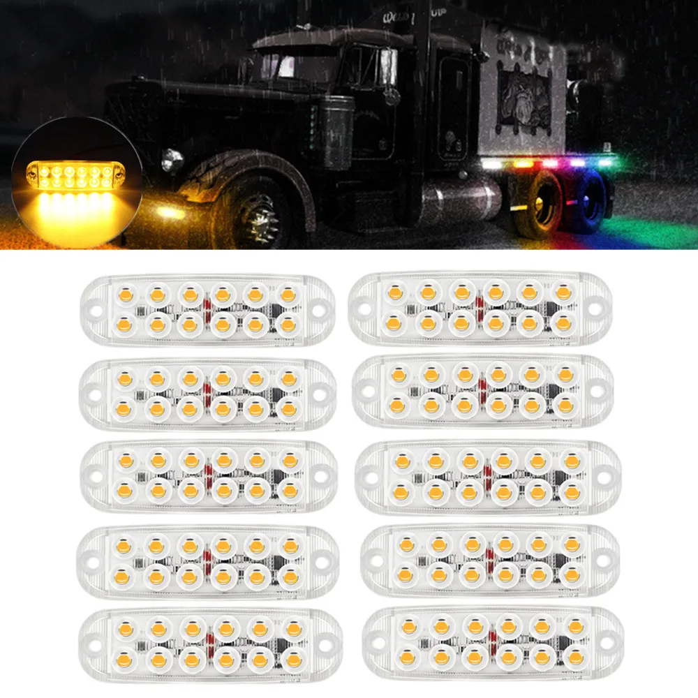 10PCS Yellow Car Motorcycle Flashing Warning Lights LED Flash Warning Emergency License Lamp Truck Trailer Strobe Light