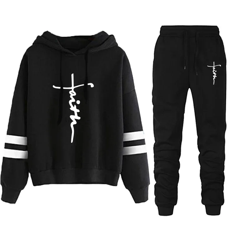 

Autumn Winter Quality Daily Women Tracksuit Hoodies Casual Single Piece Stripe Sweatshirt and Sweatpants Comfort Outdoor Jogging