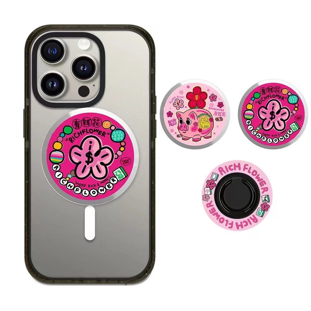 

Rich Flower Magnetic Folding Black Phone Stand for IPhone 12 13 14 15 16 Pro Max Holder Mount Support for S25 Ultra