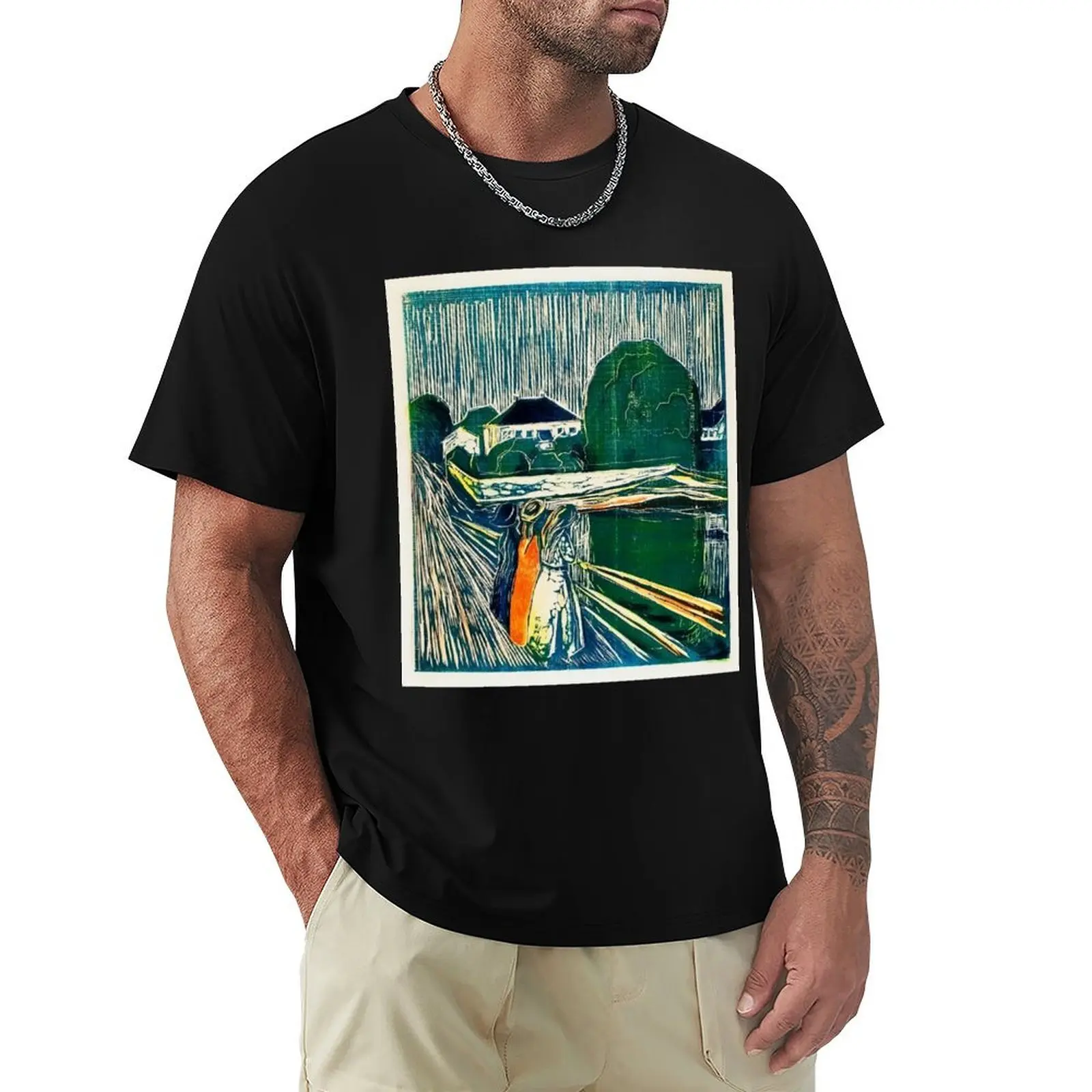 The Girls on the Bridge (1918) by Edvard Munch. T-Shirt Lightweight Casual Summer T-Shirt