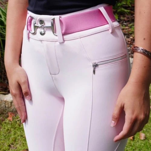 Imagen 2 del producto MXLLINA Pantalones eqestres rosas, pantalones con agarre de asiento completo, ropa para montar a caballo con cremallera para mujer, mallas con letras bordadas