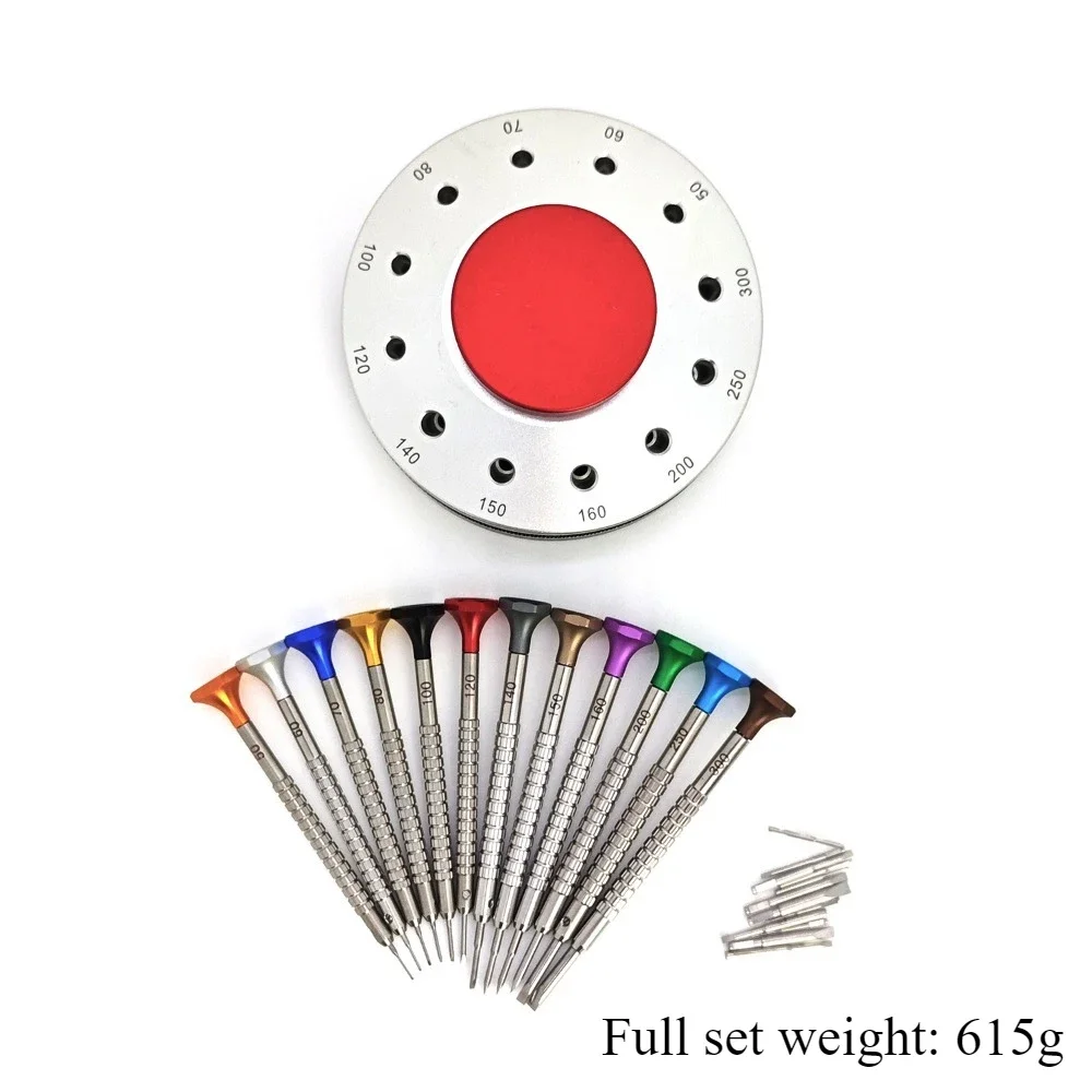 12個の高品質ドライバーセット高精度全鋼製ドライバー、時計修理用に回転できるボトムベアリング付き