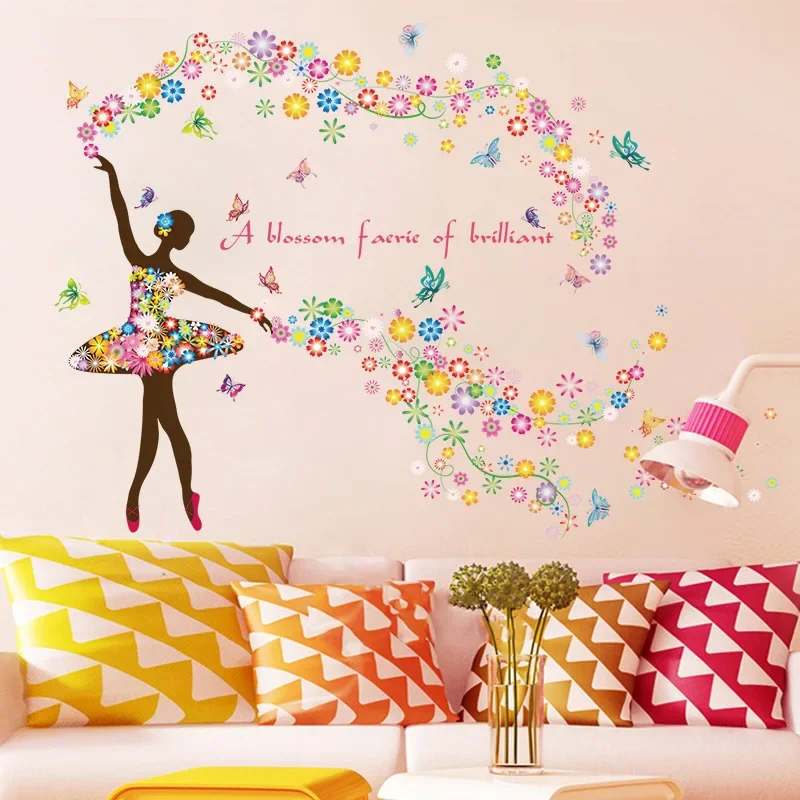 Romantic Flower Fairy Wall Stickers for Children's Room Bedroom Wallpaper Room Decals Mural ART Fortnite Butterfly Decoration