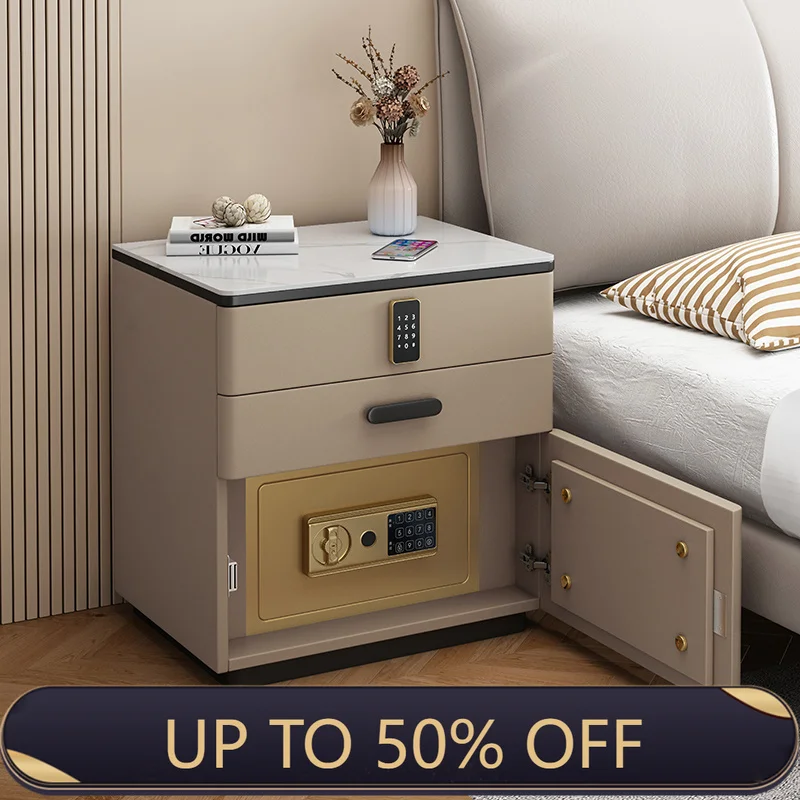 Safe Luxury Bedside Table With Lock Secret Compartment Glamour Metal Nightstands Designer Multifunctional Criado Mudo Furnitures