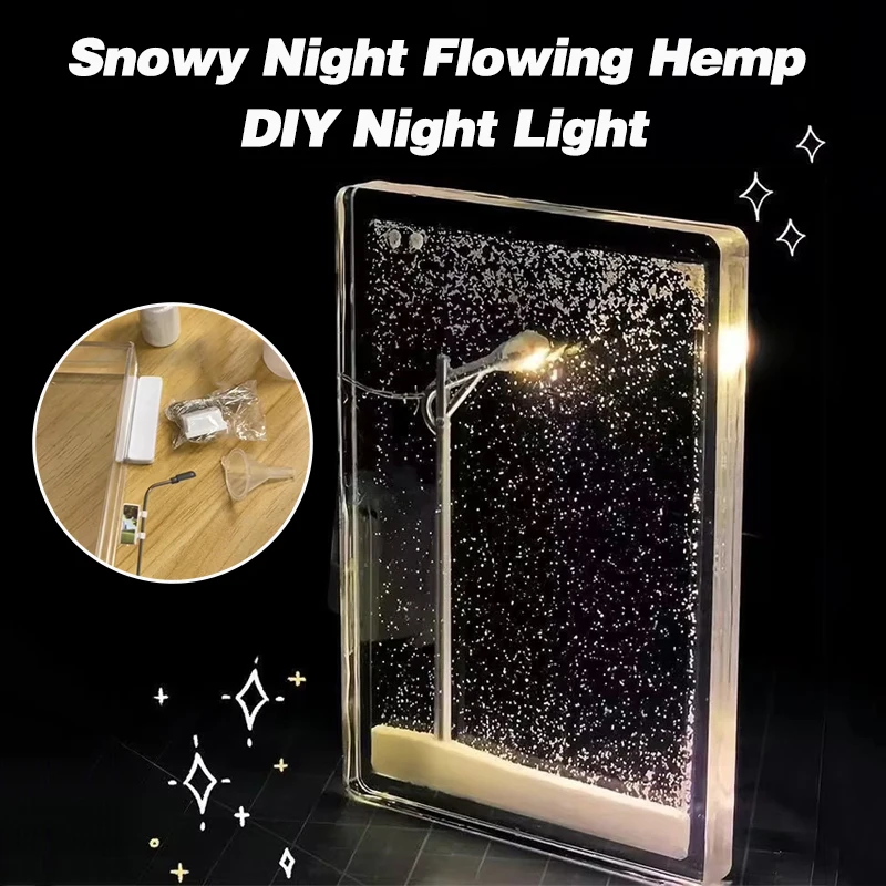 Snowy Night Flowing Lamp Snow Scene Street Night Light  Material Package Desktop Ornament Valentine's Day Gift Snow Globe