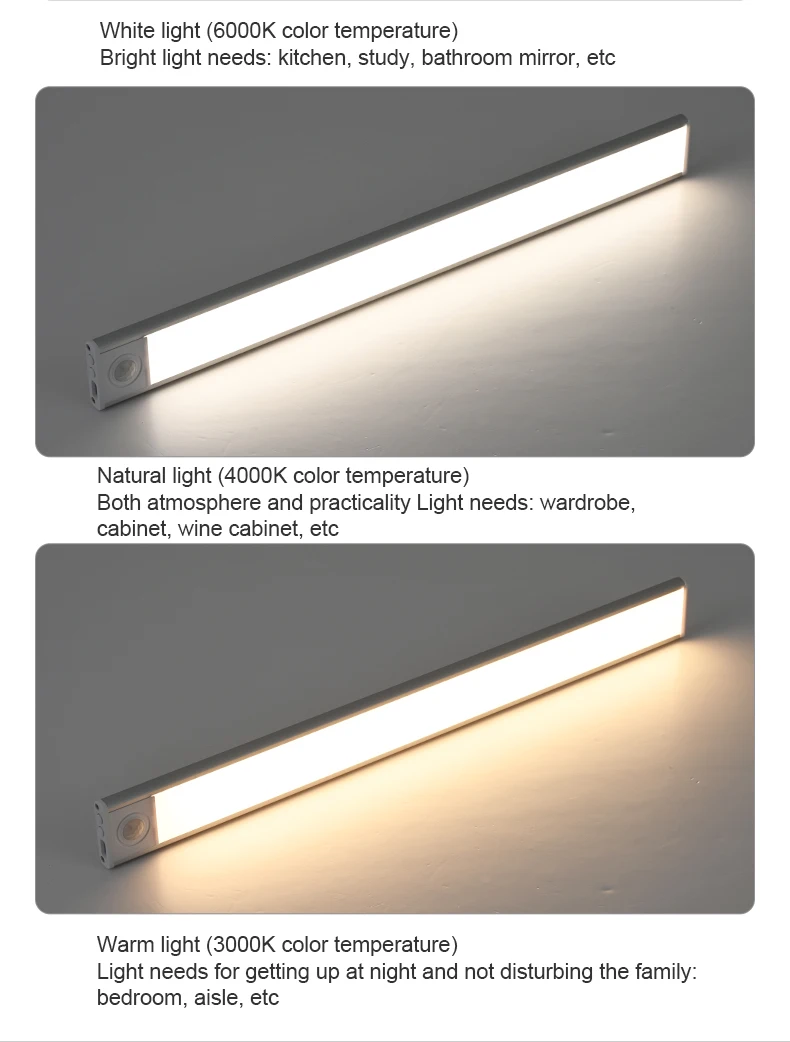 LED Night Light 20/30/40/50CM Motion Sensor Wireless USB Cabinet Night Light Wardrobe Lamp For Kitchen Cabinet Bedroom Wardrobe